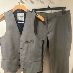 Topman Grey Wool Blend Vest & Trousers Set Slim Fit 36R 30L